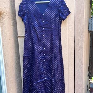 J. Peterman Navy and Pink Button-Down Midi Dress